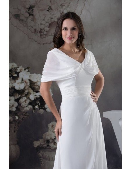 A-line V-neck Floor-length Chiffon Wedding Dress