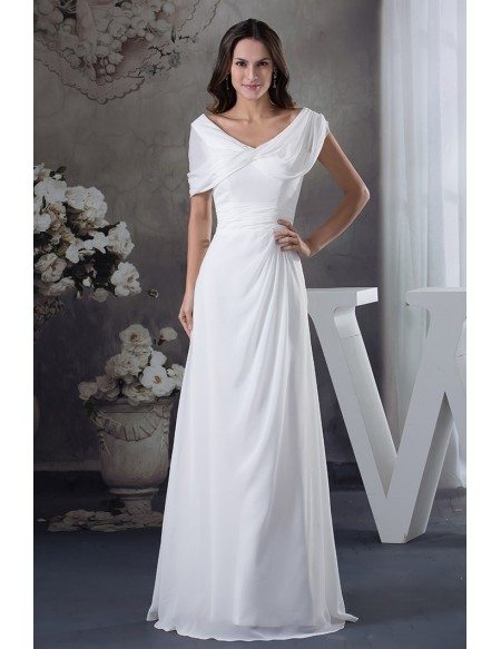 A-line V-neck Floor-length Chiffon Wedding Dress