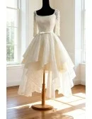 Vintage A-line Scoop Neck Short Lace Wedding Dress With Appliques Lace