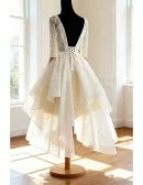 Vintage A-line Scoop Neck Short Lace Wedding Dress With Appliques Lace