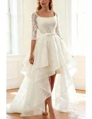 Vintage A-line Scoop Neck Short Lace Wedding Dress With Appliques Lace