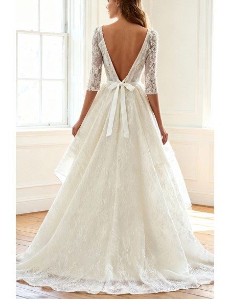 Vintage A-line Scoop Neck Short Lace Wedding Dress With Appliques Lace