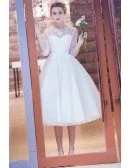 Vintage A-Line Scoop Neck Tea-Length Tulle Wedding Dress With Appliques Lace