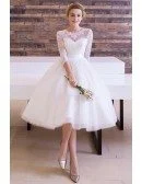 Vintage A-Line Scoop Neck Tea-Length Tulle Wedding Dress With Appliques Lace