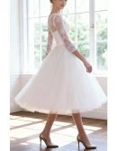 Vintage A-Line Scoop Neck Tea-Length Tulle Wedding Dress With Appliques Lace