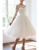 Vintage A-Line Scoop Neck Tea-Length Tulle Wedding Dress With Appliques Lace