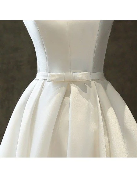 Vintage Satin Chic Tea Length Ivory Wedding Dress Simple with Lace Up