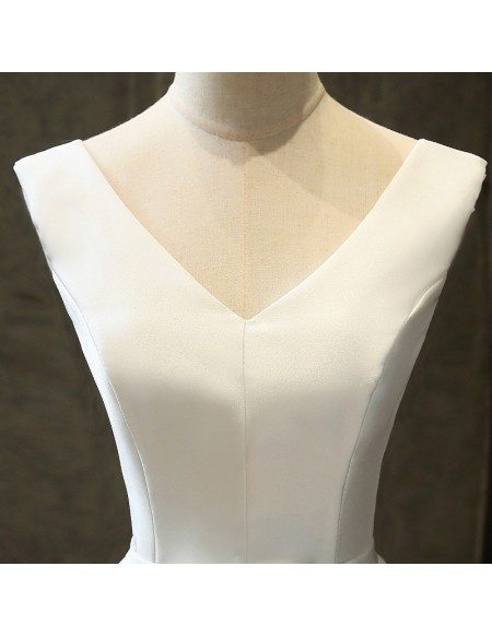 Vintage Satin Chic Tea Length Ivory Wedding Dress Simple with Lace Up