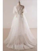 Plus Size Flowing Long Tulle Flowers Beach Wedding Dress For Outdoor Weddings