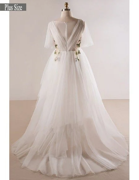 Plus Size Flowing Long Tulle Flowers Beach Wedding Dress For Outdoor Weddings