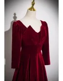 Elegant Long Sleeved Burgundy Velvet Prom Dress With Bling