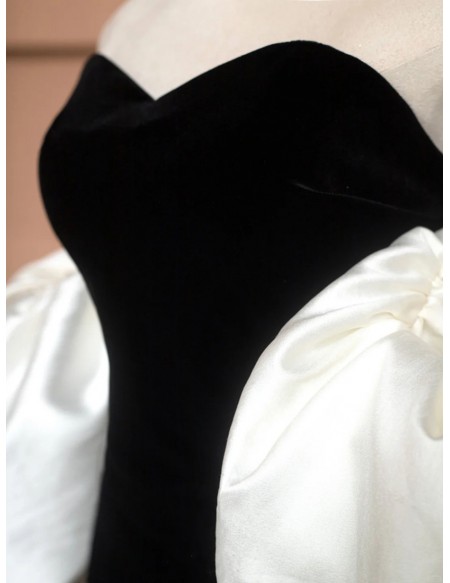 Sweetheart Black Mermaid Velvet Evening Prom Dress With White Cape Sleeves