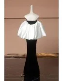 Sweetheart Black Mermaid Velvet Evening Prom Dress With White Cape Sleeves
