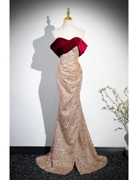 Champagne Bling Sequined Mermaid Evening Prom Dress