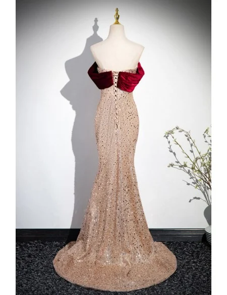 Champagne Bling Sequined Mermaid Evening Prom Dress