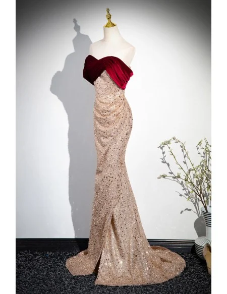 Champagne Bling Sequined Mermaid Evening Prom Dress