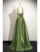 Lime Green Elegant Satin Aline Long Prom Dress With Pleats