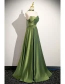 Lime Green Elegant Satin Aline Long Prom Dress With Pleats