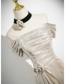 Metallic Sleek Mermaid Long Prom Dress With Pleats