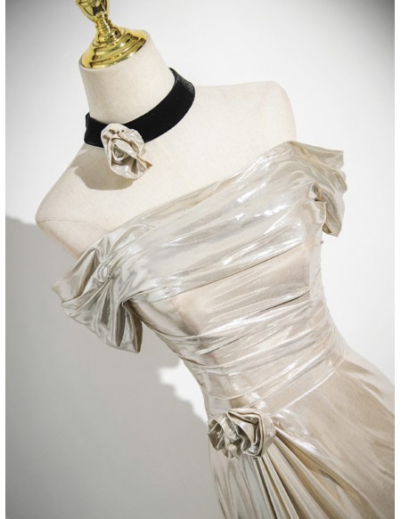 Metallic Sleek Mermaid Long Prom Dress With Pleats