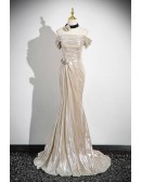 Metallic Sleek Mermaid Long Prom Dress With Pleats