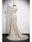 Metallic Sleek Mermaid Long Prom Dress With Pleats