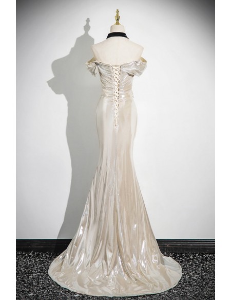 Metallic Sleek Mermaid Long Prom Dress With Pleats
