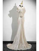 Metallic Sleek Mermaid Long Prom Dress With Pleats