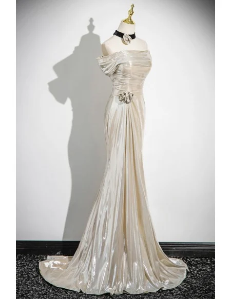 Metallic Sleek Mermaid Long Prom Dress With Pleats
