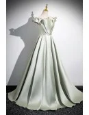Elegant Green Ruffled Long Prom Dress With Off Shoulder