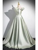 Elegant Green Ruffled Long Prom Dress With Off Shoulder
