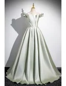 Elegant Green Ruffled Long Prom Dress With Off Shoulder