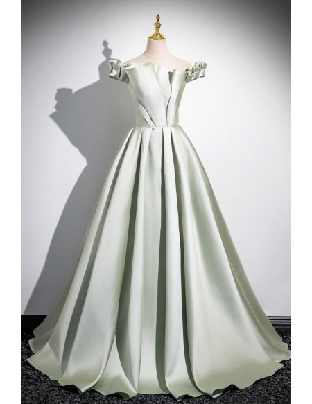 Elegant Green Ruffled Long Prom Dress With Off Shoulder