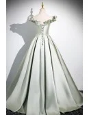 Elegant Green Ruffled Long Prom Dress With Off Shoulder