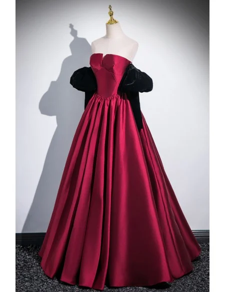 Strapless Satin Long Prom Dress With Detachable Sleeves