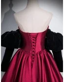 Strapless Satin Long Prom Dress With Detachable Sleeves