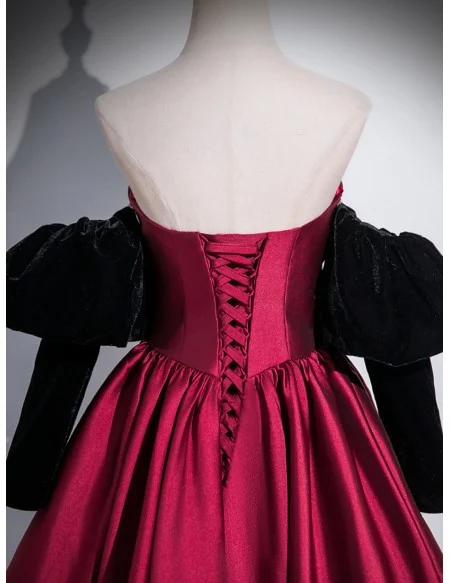 Strapless Satin Long Prom Dress With Detachable Sleeves