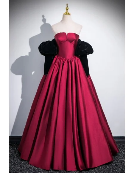 Strapless Satin Long Prom Dress With Detachable Sleeves