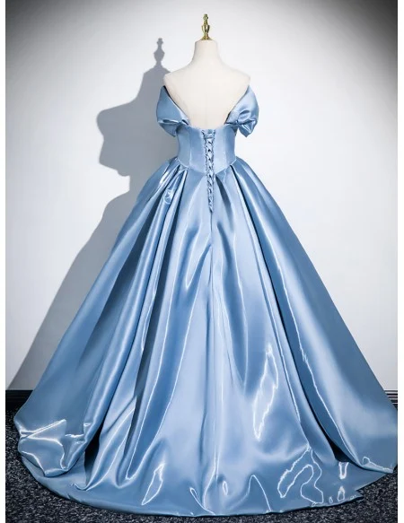 Princess Sleek Blue Ruffled Ballgown Long Prom Dress