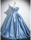 Princess Sleek Blue Ruffled Ballgown Long Prom Dress