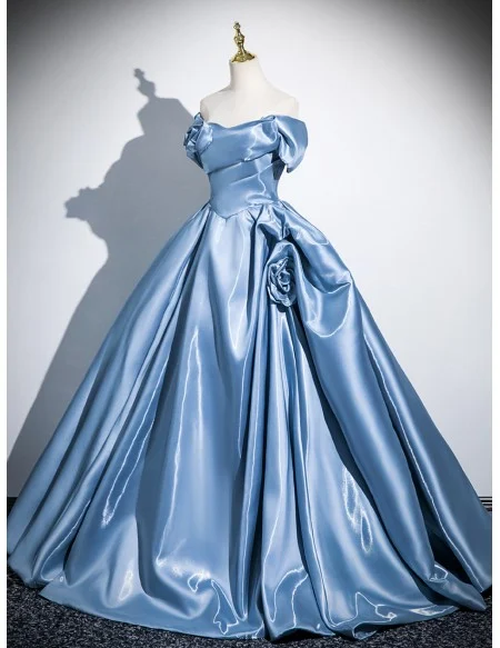 Princess Sleek Blue Ruffled Ballgown Long Prom Dress