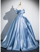 Princess Sleek Blue Ruffled Ballgown Long Prom Dress