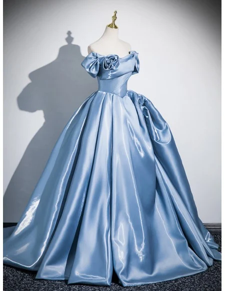 Princess Sleek Blue Ruffled Ballgown Long Prom Dress