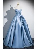 Princess Sleek Blue Ruffled Ballgown Long Prom Dress