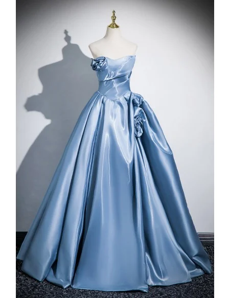 Princess Sleek Blue Ruffled Ballgown Long Prom Dress