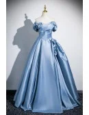 Princess Sleek Blue Ruffled Ballgown Long Prom Dress