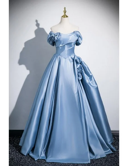 Princess Sleek Blue Ruffled Ballgown Long Prom Dress