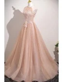 Charming Pink Beaded Long Halter Bling Prom Dress With Beadings