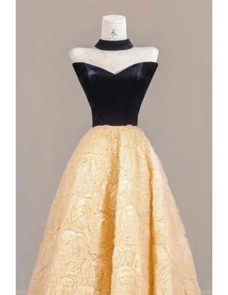 Color Block Ballgown Flowers Skirt Long Prom Dress Elegant