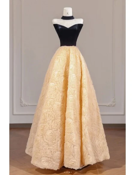 Color Block Ballgown Flowers Skirt Long Prom Dress Elegant